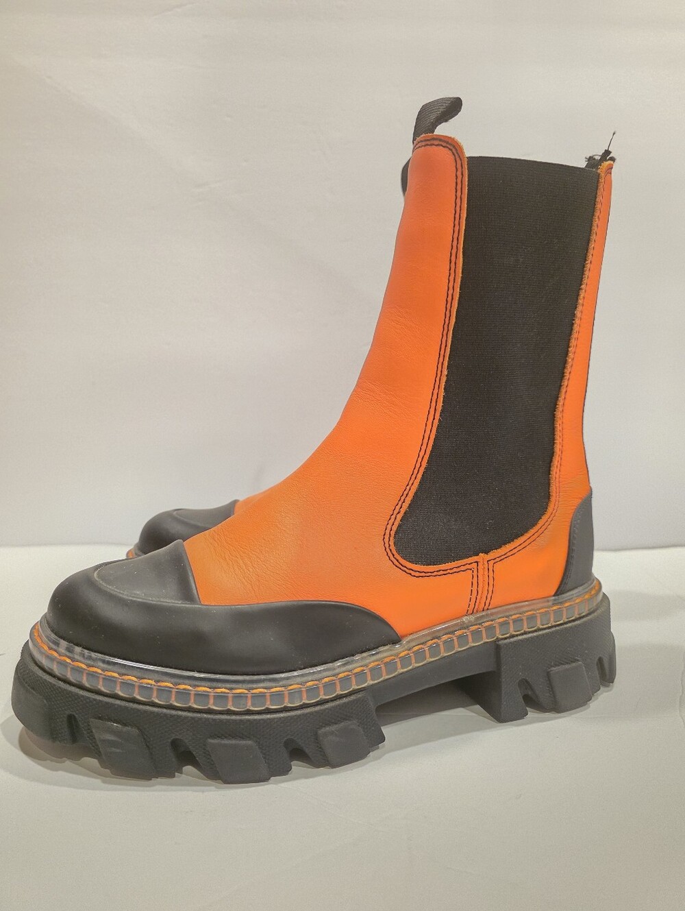 Ganni Orange & Black Platform Chelsea Boots